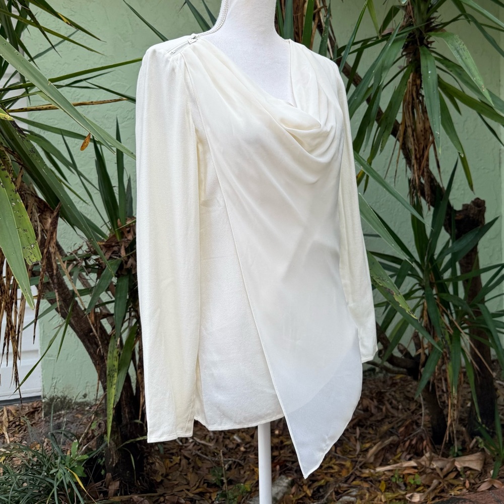 Cream Ivory Chiffon Ruched Blouse
